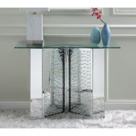 ACME Nysa Console Table Mirrored & Faux Crystals