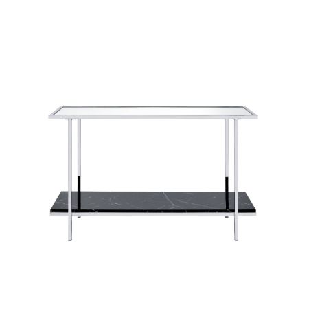 ACME Angwin Console Table Mirrored Faux Marble Top & Chrome Finish