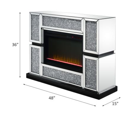 ACME Noralie Fireplace Mirrored & Faux Diamonds