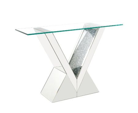 ACME Noralie Console Table Clear Glass Mirrored & Faux Diamonds