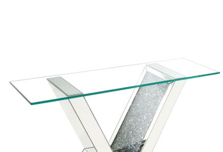 ACME Noralie Console Table Clear Glass Mirrored & Faux Diamonds