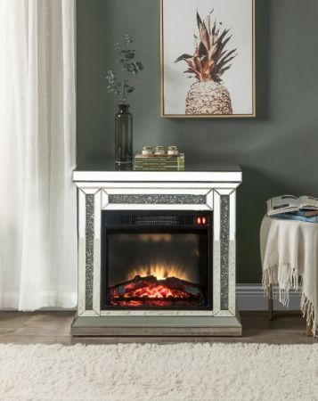 ACME Noralie Fireplace Mirrored & Faux Diamonds