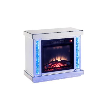 ACME Noralie Fireplace Led Mirrored & Faux Diamonds