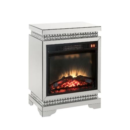 ACME Lotus Fireplace Mirrored & Faux Ice Cube Crystals