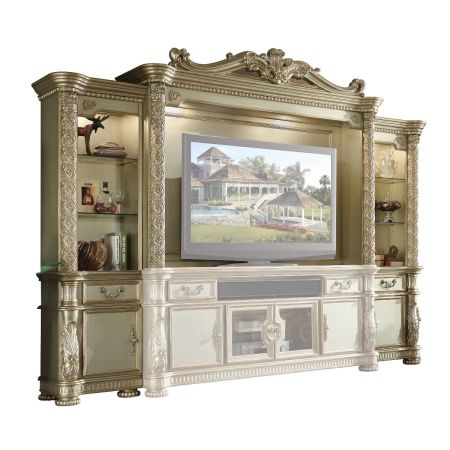 ACME Vendome II Entertainment Center Gold Patina & Bone Finish