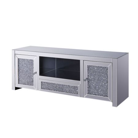 ACME Noralie TV Stand Mirrored & Faux Diamonds