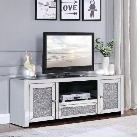 ACME Noralie TV Stand Mirrored & Faux Diamonds