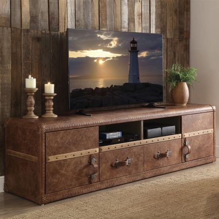 ACME Aberdeen TV Stand Retro Brown Top Grain Leather