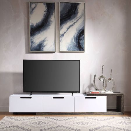 ACME Orion TV Stand White High Gloss & Rustic Oak Finish