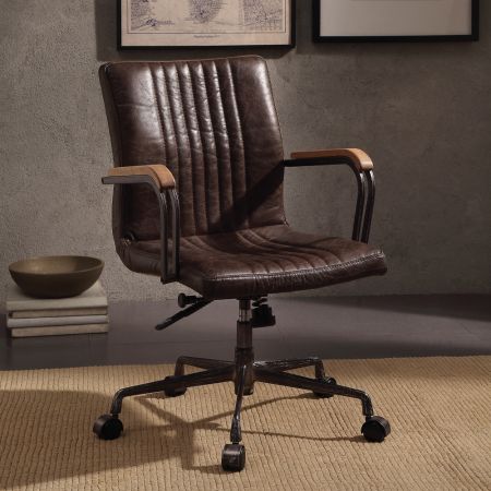 ACME Joslin Office Chair Distress Chocolate Top Grain Leather