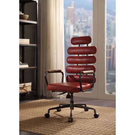 ACME Calan Office Chair Antique Red Top Grain Leather