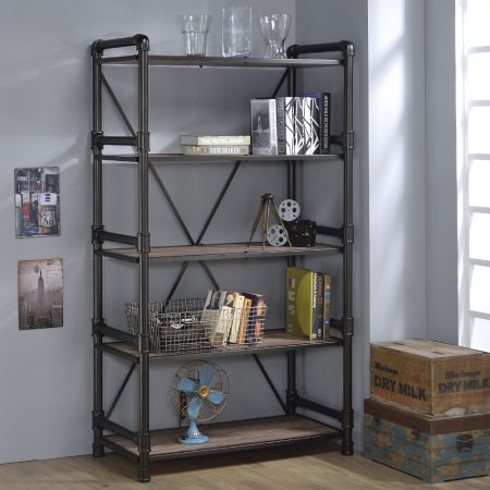 ACME Caitlin Bookshelf Rustic Oak & Black Finish