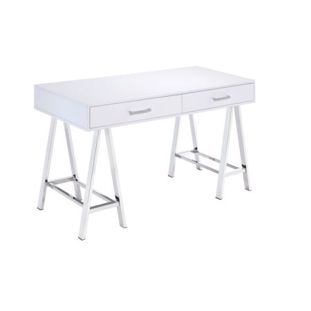 ACME Coleen Writing Desk(Same Ac00901) White High Gloss & Chrome Finish