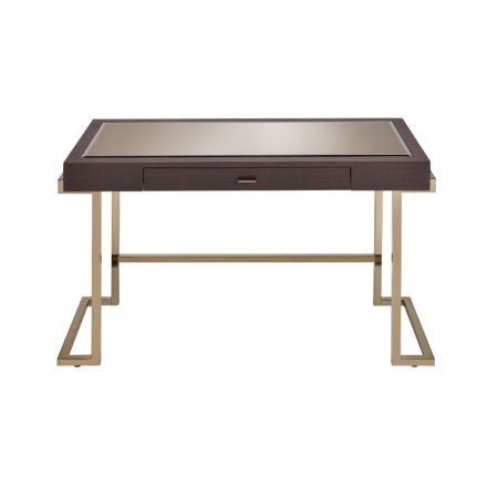 ACME Boice Writing Desk Espresso Synthetic Leather & Champagne Finish