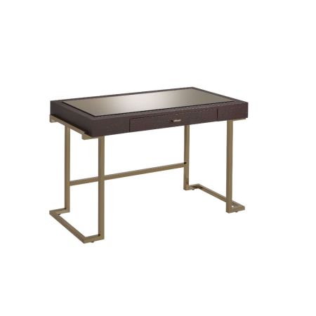 ACME Boice Writing Desk Espresso Synthetic Leather & Champagne Finish