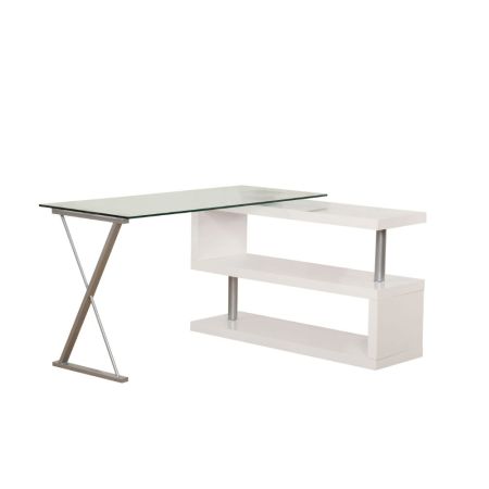 ACME Buck Desk w/Swivel White High Gloss & Clear Glass