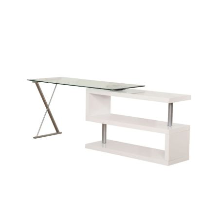 ACME Buck Desk w/Swivel White High Gloss & Clear Glass