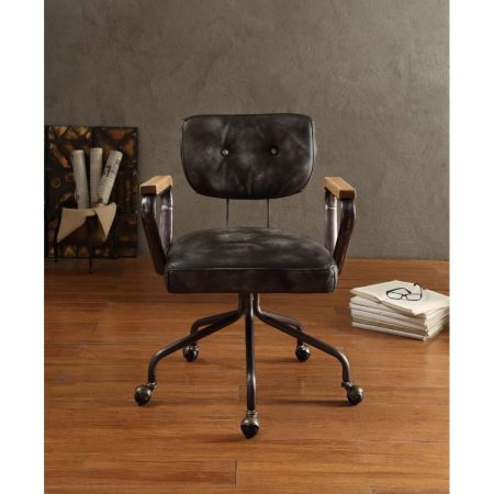 ACME Hallie Office Chair Vintage Black Top Grain Leather