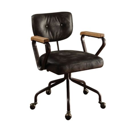 ACME Hallie Office Chair Vintage Black Top Grain Leather