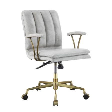 ACME Damir Office Chair Vintage White Top Grain Leather & Chrome Finish