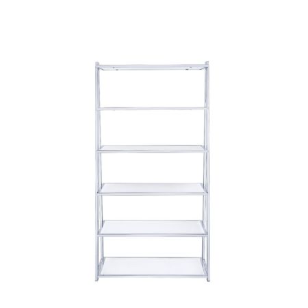 ACME Coleen Bookshelf White High Gloss & Chrome Finish