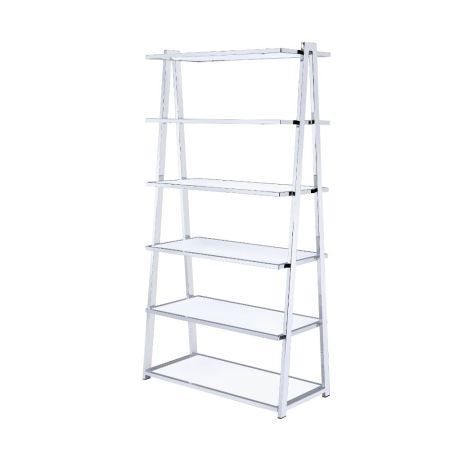 ACME Coleen Bookshelf White High Gloss & Chrome Finish