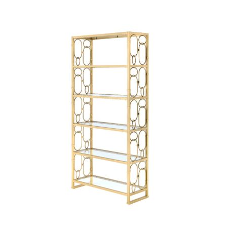 ACME Milavera Bookshelf Clear Glass & Gold Finish