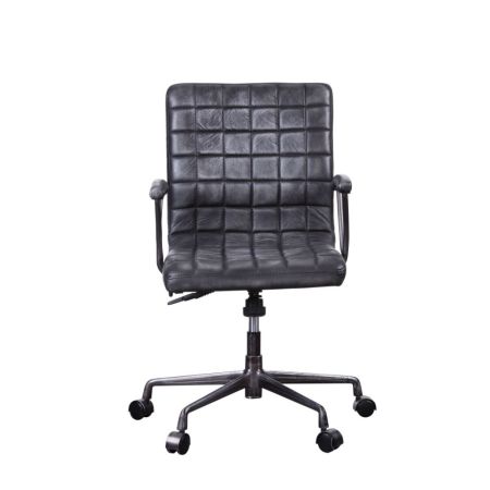 ACME Barack Office Chair Vintage Black Top Grain Leather & Aluminum