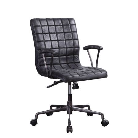 ACME Barack Office Chair Vintage Black Top Grain Leather & Aluminum