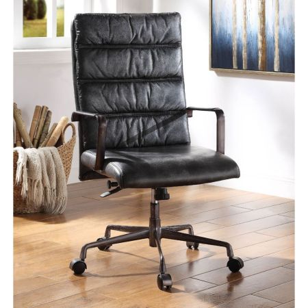 ACME Jairo Office Chair Vintage Black Top Grain Leather