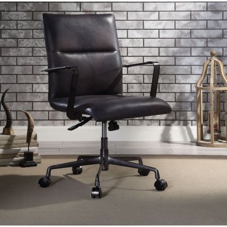 ACME Indra Office Chair Onyx Black Top Grain Leather