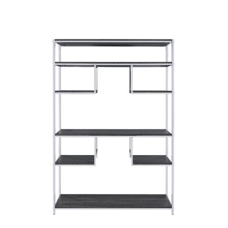 ACME Vonara Bookshelf Rustic Gray Oak & Chrome Finish