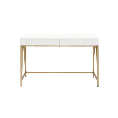 ACME Lightmane Writing Desk(Same Ac00900) White High Gloss & Gold Finish