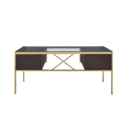 ACME Yumia Writing Desk Clear Glass Top & Gold Finish