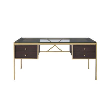 ACME Yumia Writing Desk Clear Glass Top & Gold Finish