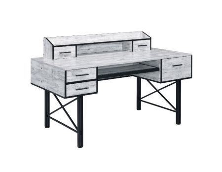 ACME Safea Computer Desk Antique White & Black Finish