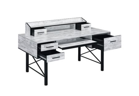 ACME Safea Computer Desk Antique White & Black Finish