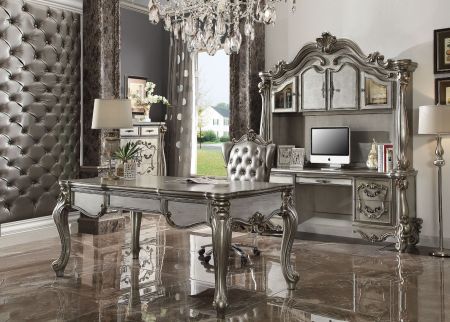 ACME Versailles Executive Writing Desk Antique Platinum Finish