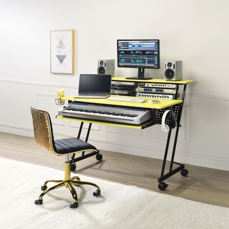 ACME Suitor 47" Music Recording Studio Desk Yellow & Black Finish