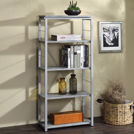 ACME Jurgen Bookshelf Faux Concrete & Silver Finish