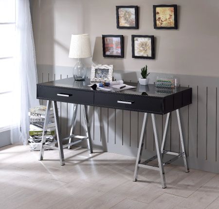 ACME Coleen Writing Desk W/Usb Black High Gloss & Chrome Finish