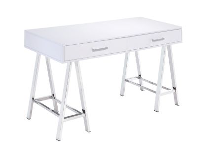 ACME Coleen Writing Desk W/Usb White High Gloss & Chrome Finish