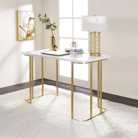 ACME Estie Writing Desk(Same Ac00902) White & Gold Finish