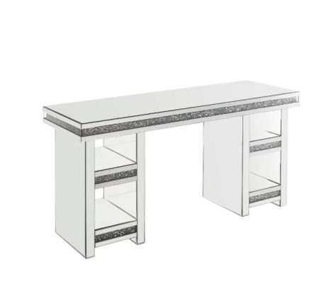 ACME Noralie Writing Desk Mirrored & Faux Diamonds