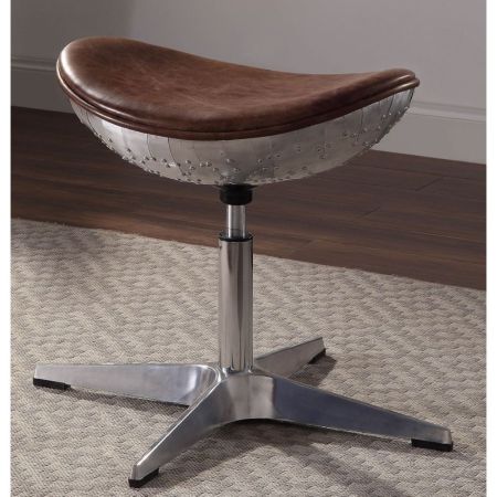 ACME Brancaster Stool Retro Brown Top Grain Leather & Aluminum