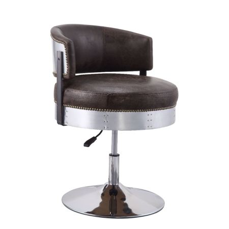 ACME Brancaster Adjustable Stool W/Swivel Distress Chocolate Top Grain Leather & Chrome Finish