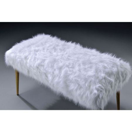 ACME Bagley II Bench White Faux Fur & Gold Finish