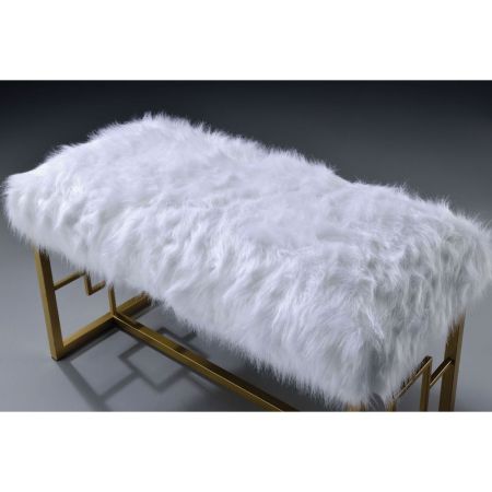 ACME Bagley II Bench White Faux Fur & Gold Finish