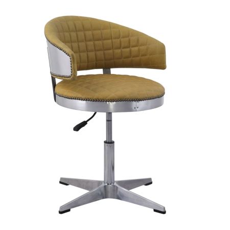 ACME Brancaster Adjustable Stool W/Swivel Turmeric Top Grain Leather & Chrome Finish