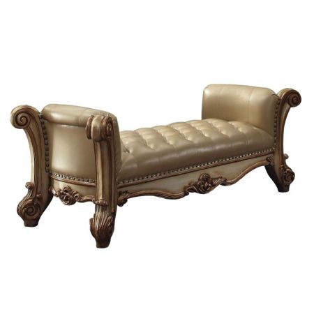 ACME Vendome Bench Brass Synthetic Leather & Gold Patina Finish